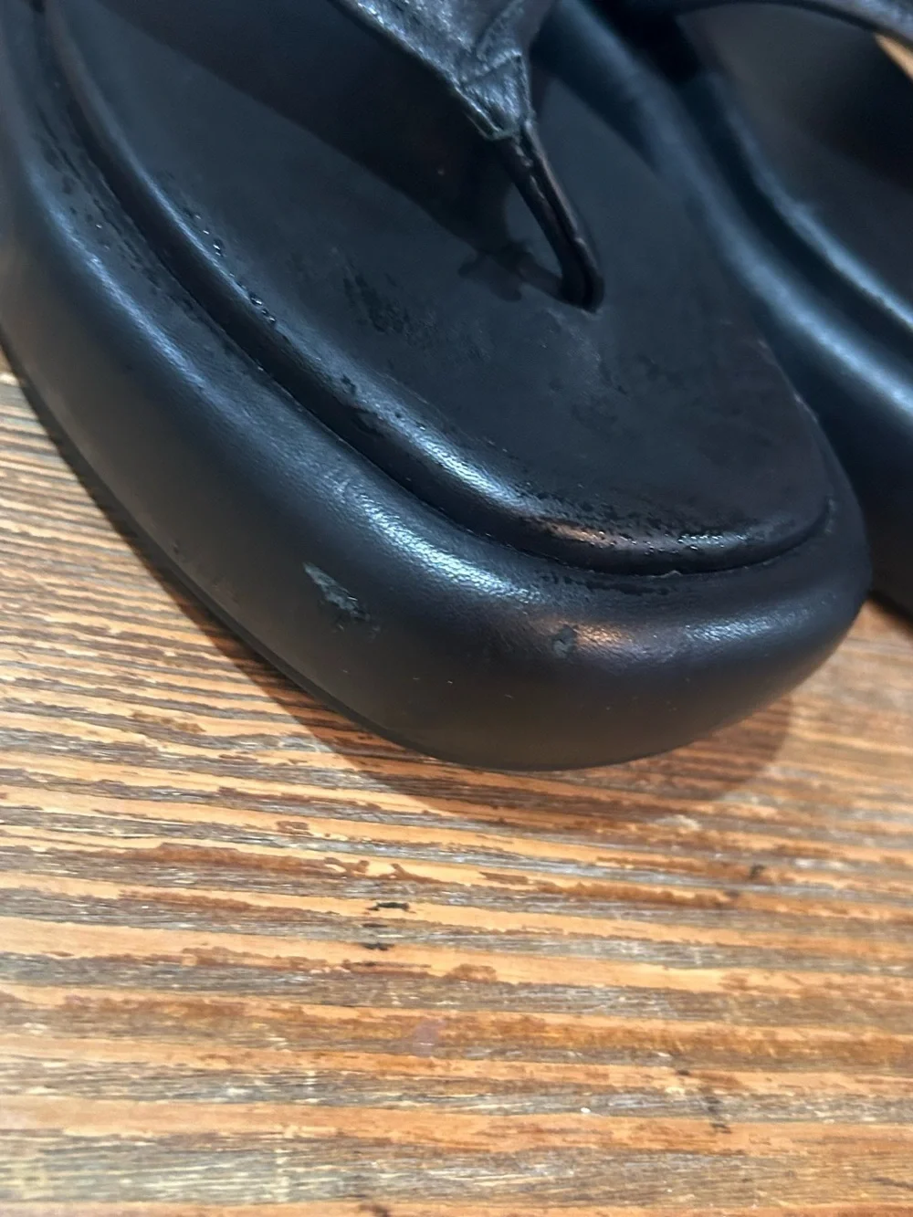 Coach Black Leather Thong Sandals with Gold 'C' Logo